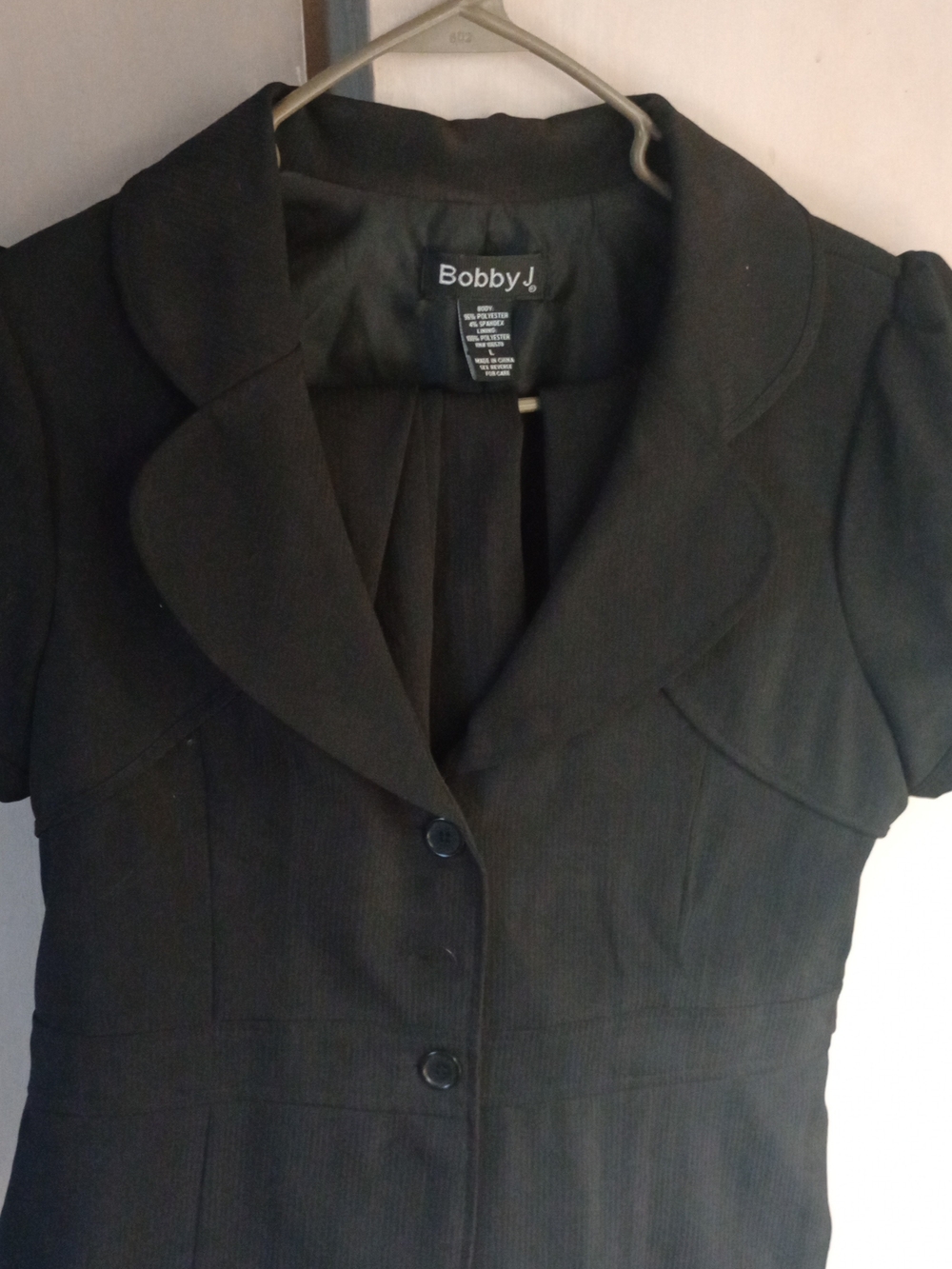 Women's Black Tailored Short Sleeve Blazer Button Up With Pants. Pinstripe